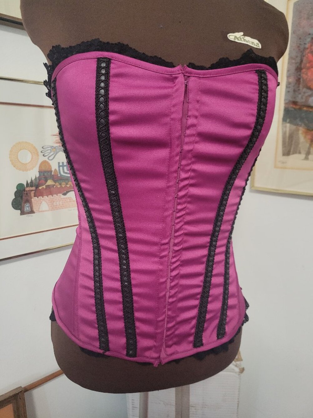 Fushia pink and Black Lace Corset top Size M BY Charlotte Russe